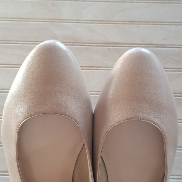 Nine West Corrine Smooth Soft Leather Gold Heel Edging Slip-in Chic Ballet Flats - Picture 2 of 9